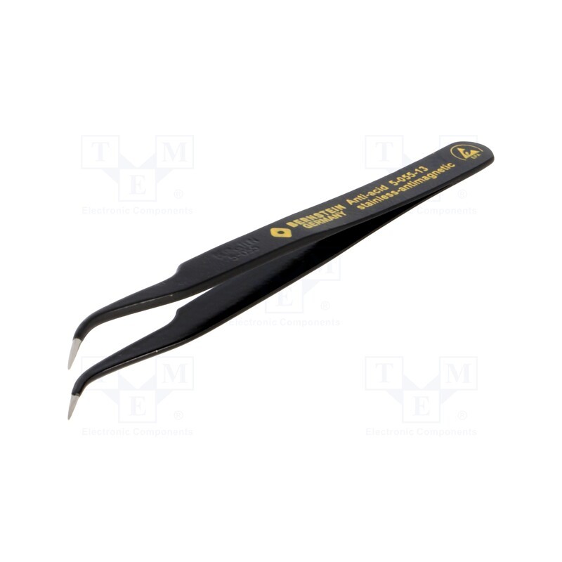 1 pcs x BERNSTEIN - 5-055-13 - Tweezers, non-magnetic, Blade tip shape: sharp, ESD, 15g