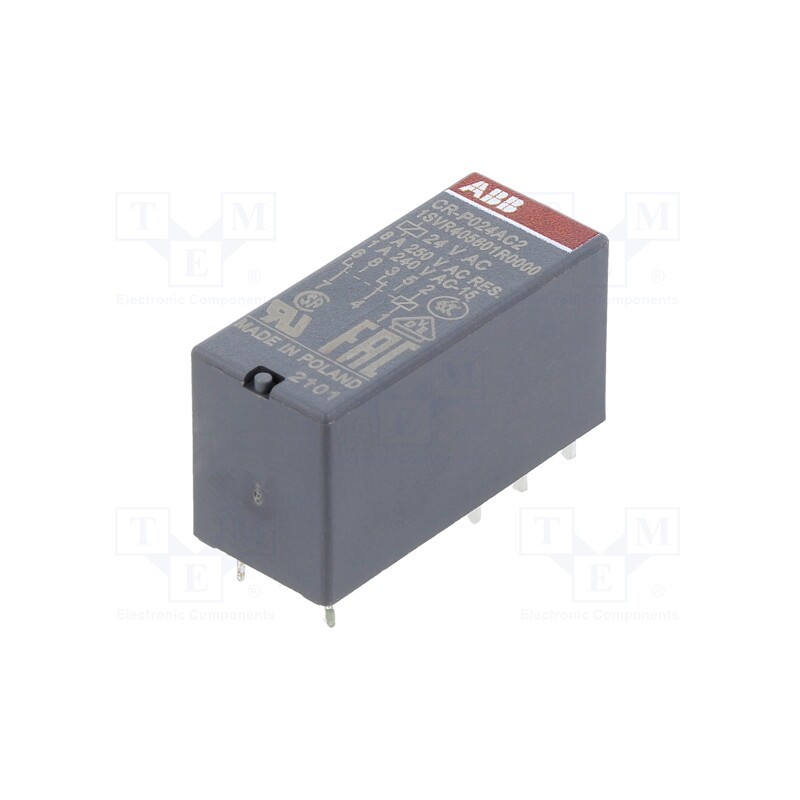 1 pcs x ABB - 1SVR405601R0000 - Relay: electromagnetic, DPDT, Ucoil: 24VAC, 8A, max.250VAC, PCB