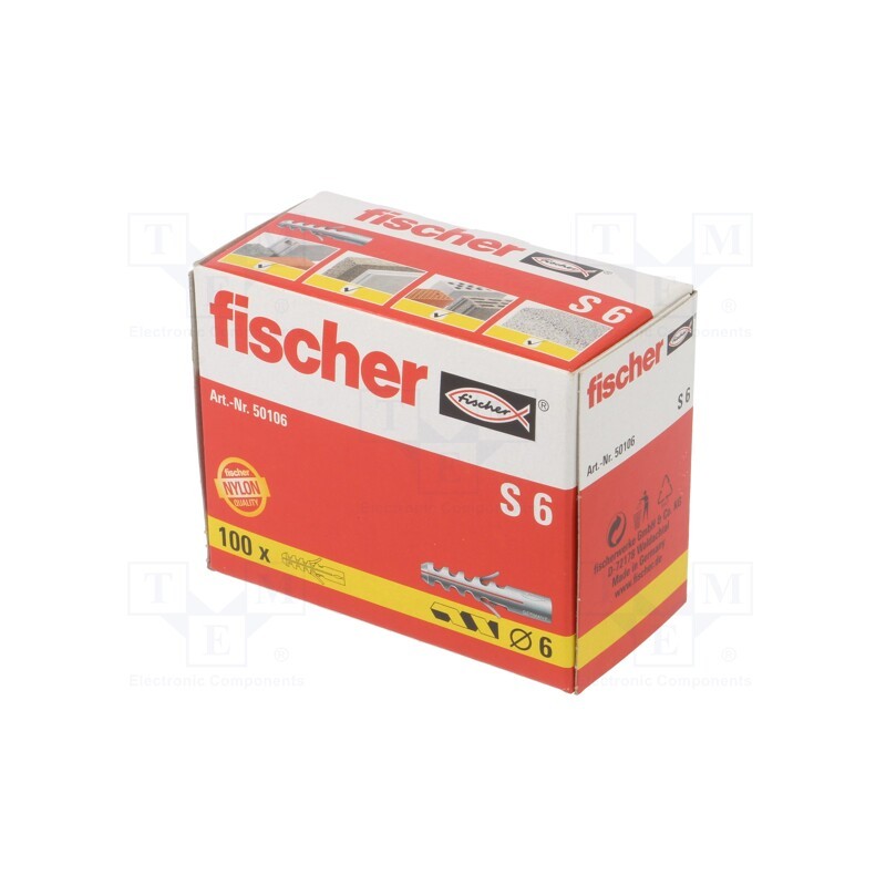 1 pcg x FISCHER - 50106 - Plastic anchor, without screw, 6x30, S, 100pcs, 6mm