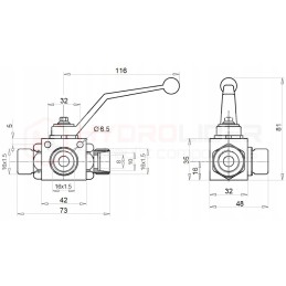 Italian 3-way hydraulic manual ball valve M16 20l