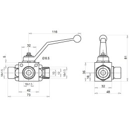 3-way hydraulic manual ball valve M18 40l