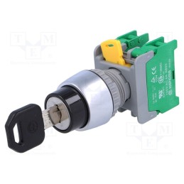 1 pcs x AUSPICIOUS - KS22-2/O, 1-0-2 3POSITION - Switch: rotary with key, 22mm, Stabl.pos: 3, NO x2, none, 3A/230VAC