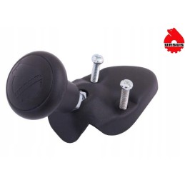 The black steering knob covers the frame mounting