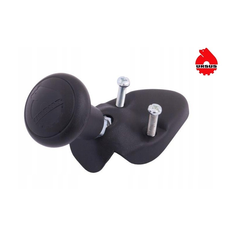 The black steering knob covers the frame mounting