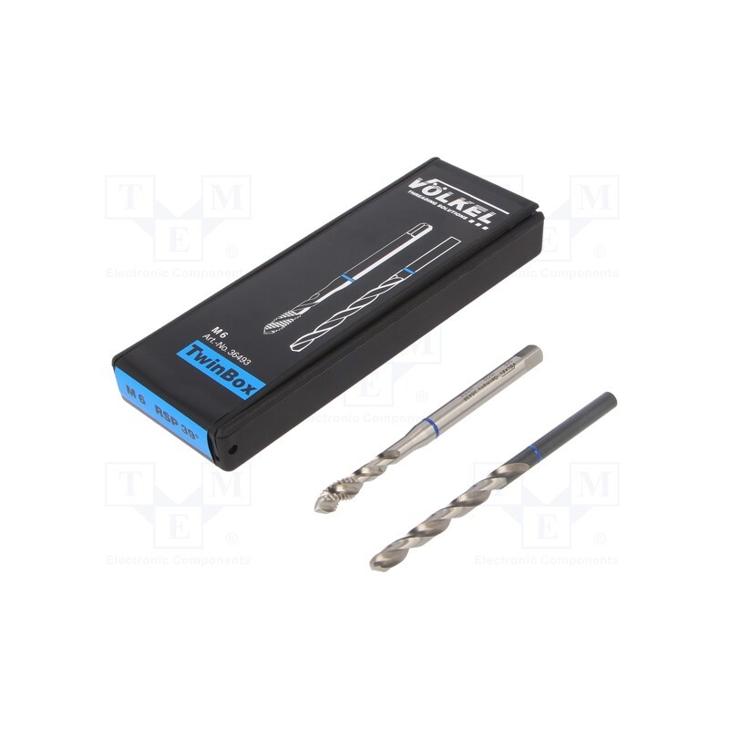 1 set x Vu00d6LKEL - 36493 - Tap, high speed steel cobalt HSS-E, M6, 1, ISO2/6H, Kit: tap,drill