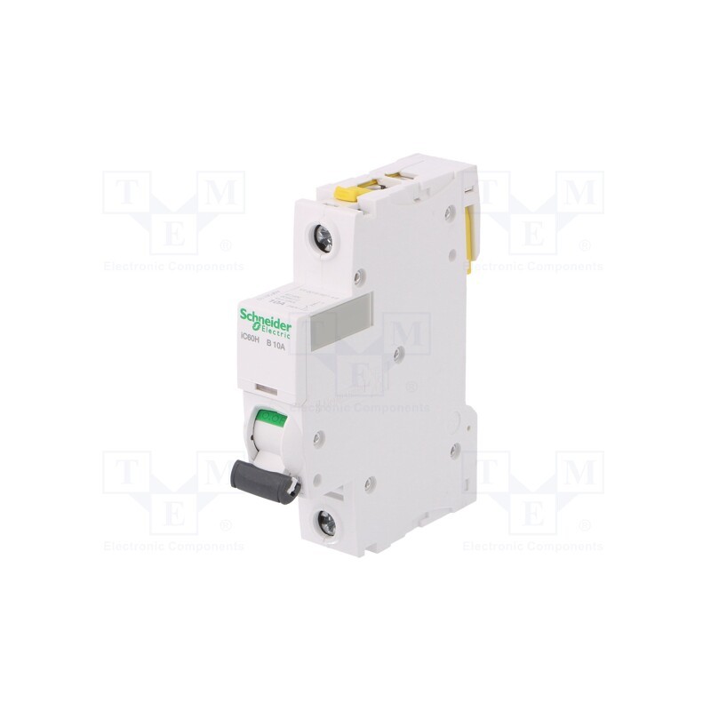 1 pcs x SCHNEIDER ELECTRIC - A9F06110 - Circuit breaker, 230VAC, Inom: 10A, Poles: 1, Charact: B, 10kA, IP20