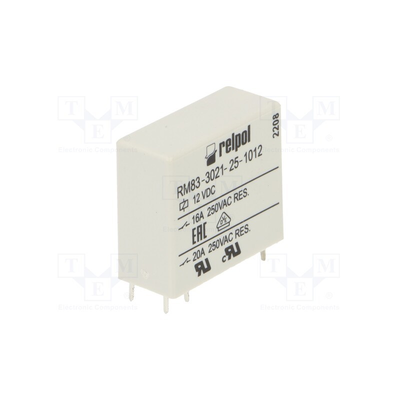 1 pcs x RELPOL - RM83-3021-25-1012 - Relay: electromagnetic, SPST-NO, Ucoil: 12VDC, 16A, 16A/250VAC