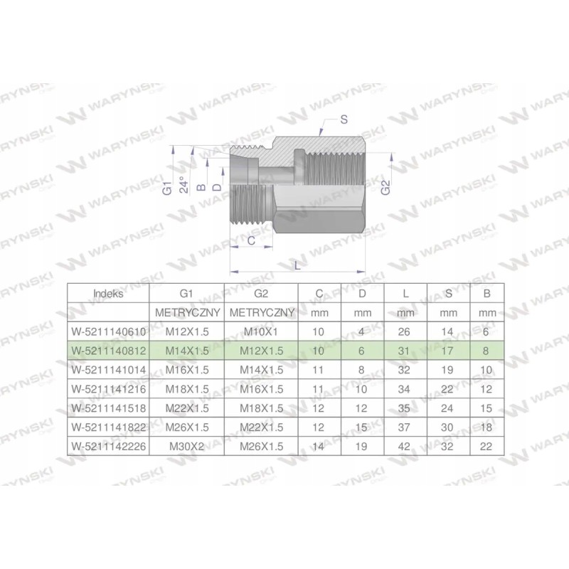 Metric hydraulic differential bush AB M14x1
