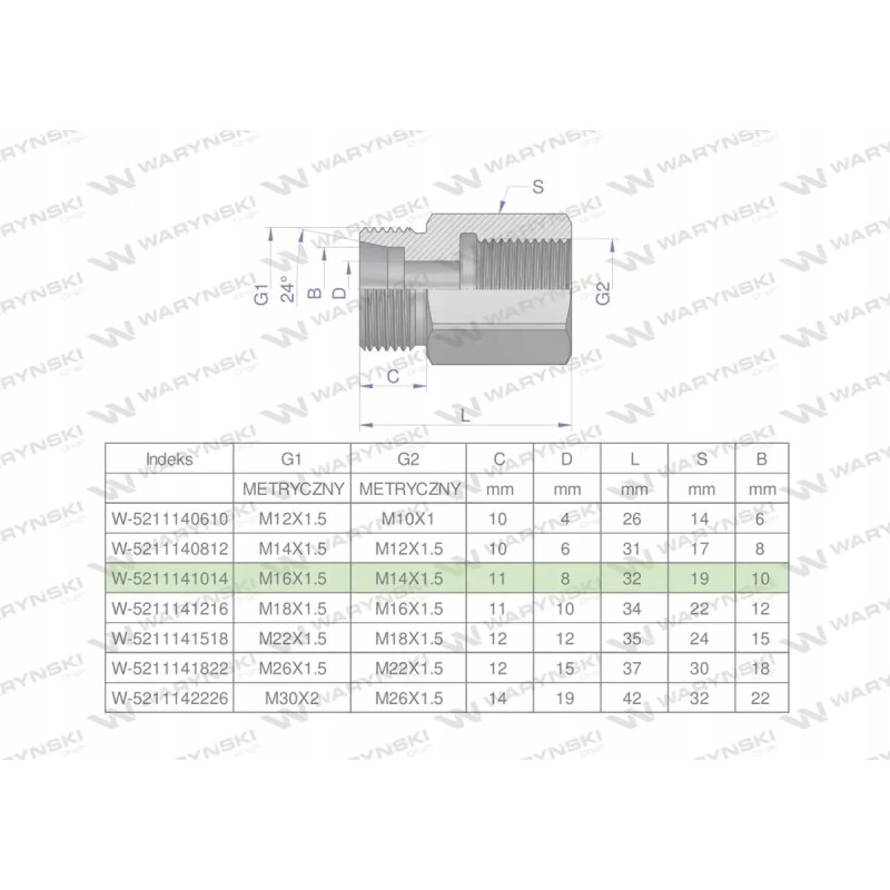 Metric hydraulic differential bush AB M16x1