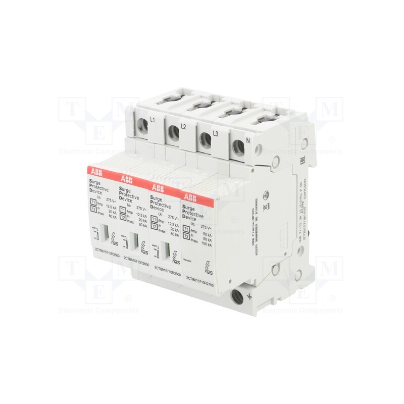 1 pcs x ABB - OVR T1-T2 3N 12.5-275S P QS - Surge arrestor, Type 1+2, Poles: 3+N, In 8/20us: 80kA, -40÷80°C