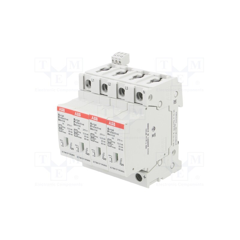1 pcs x ABB - OVR T1-T2 4L 12.5-275S P TS QS - Surge arrestor, Type 1+2, Poles: 4, In 8/20us: 80kA, -40÷80°C, IP20