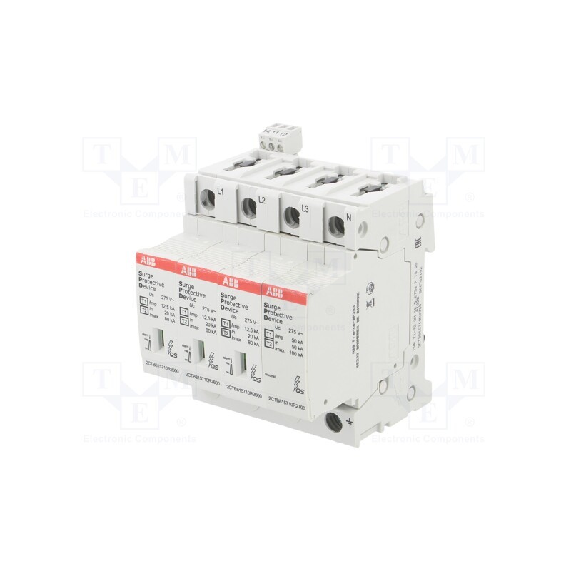 1 pcs x ABB - OVR T1-T2 3N 12.5-275S P TS QS - Surge arrestor, Type 1+2, Poles: 3+N, In 8/20us: 80kA, -40÷80°C