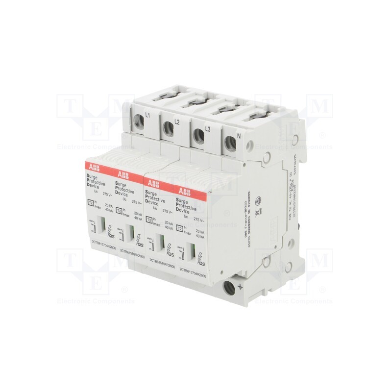1 pcs x ABB - OVR T2 4L 40-275S P QS - Surge arrestor, Type 2, Poles: 4, In 8/20us: 40kA, -40÷80°C, IP20