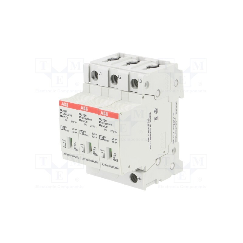 1 pcs x ABB - OVR T2 3L 40-275S P QS - Surge arrestor, Type 2, Poles: 3, In 8/20us: 40kA, -40÷80°C, IP20