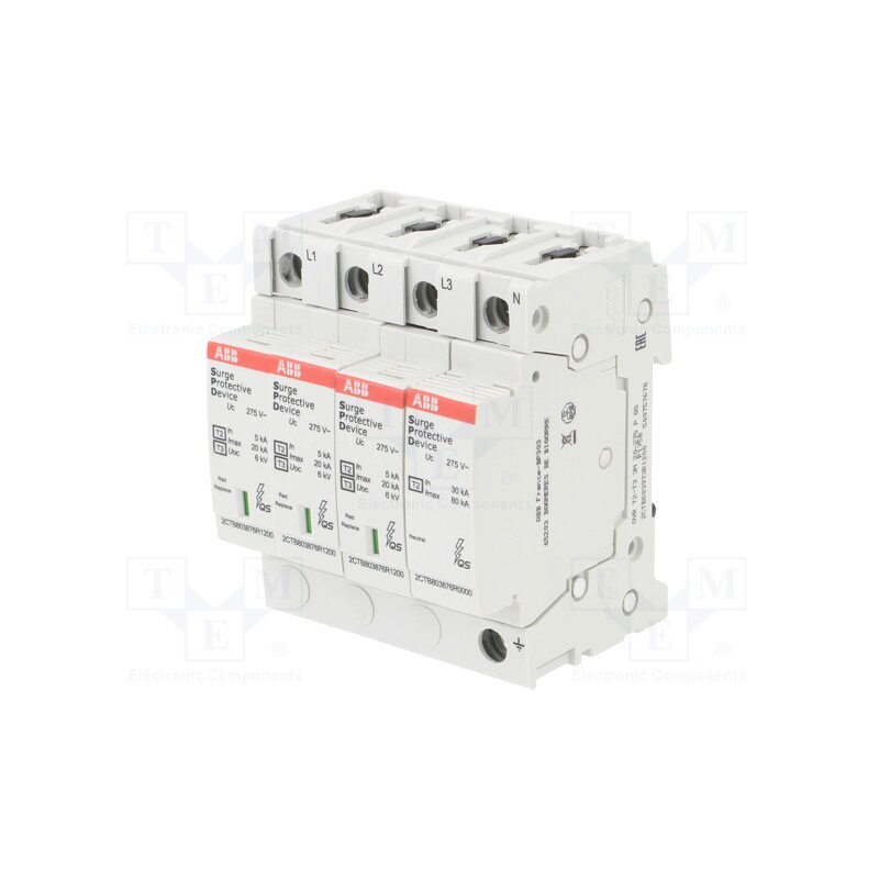 1 pcs x ABB - OVR T2-T3 3N 20-275 P QS - Surge arrestor, Type 2+3, Poles: 3+N, In 8/20us: 20kA, -40÷80°C