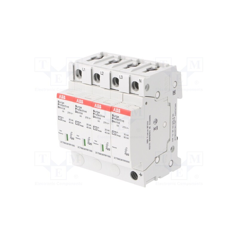 1 pcs x ABB - OVR T2 3N 40-275 P QS - Surge arrestor, Type 2, Poles: 3+N, In 8/20us: 40kA, -40÷80°C, IP20