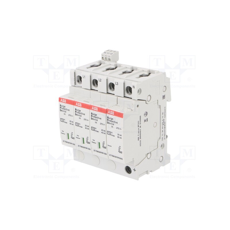 1 pcs x ABB - OVR T2 3N 40-275 P TS QS - Surge arrestor, Type 2, Poles: 3+N, In 8/20us: 40kA, -40÷80°C, IP20