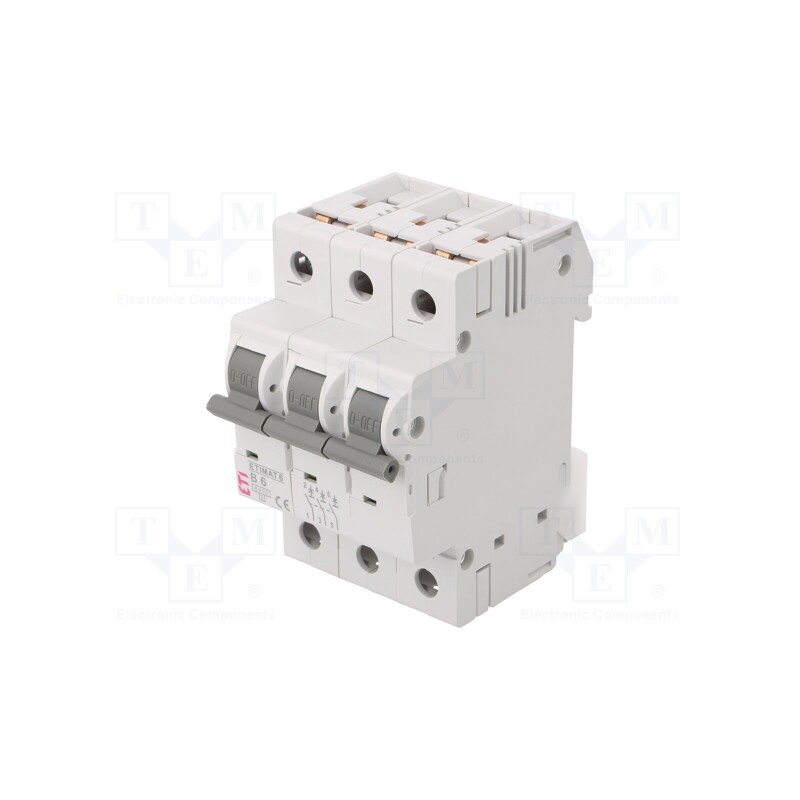 1 pcs x ETI POLAM - ETIMAT 6 3P B6 - Circuit breaker, 230/400VAC, Inom: 6A, Poles: 3, Charact: B, 6kA