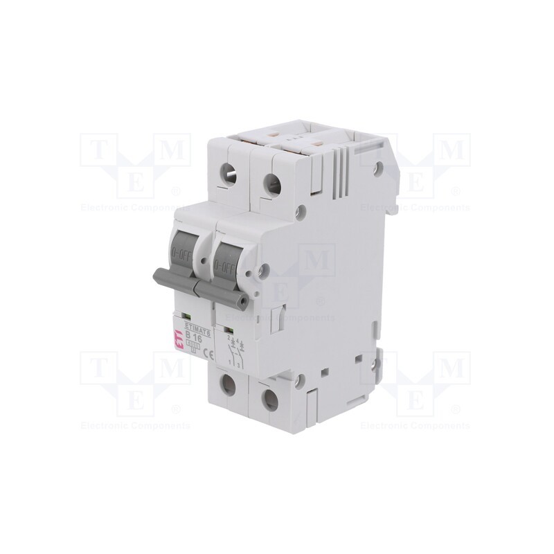 1 pcs x ETI POLAM - ETIMAT 6 2P B16 - Circuit breaker, 230/400VAC, Inom: 16A, Poles: 2, Charact: B, 6kA