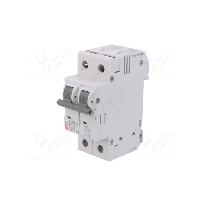1 pcs x ETI POLAM - ETIMAT 6 2P B10 - Circuit breaker, 230/400VAC, Inom: 10A, Poles: 2, Charact: B, 6kA
