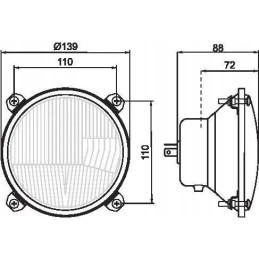 Round, transparent reflector, screwed on with a screwdriver