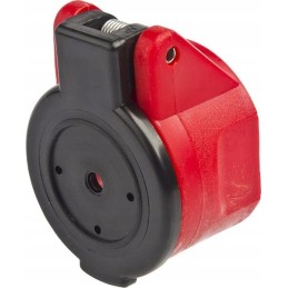 Quick connector socket cover with a hole for a clip marked