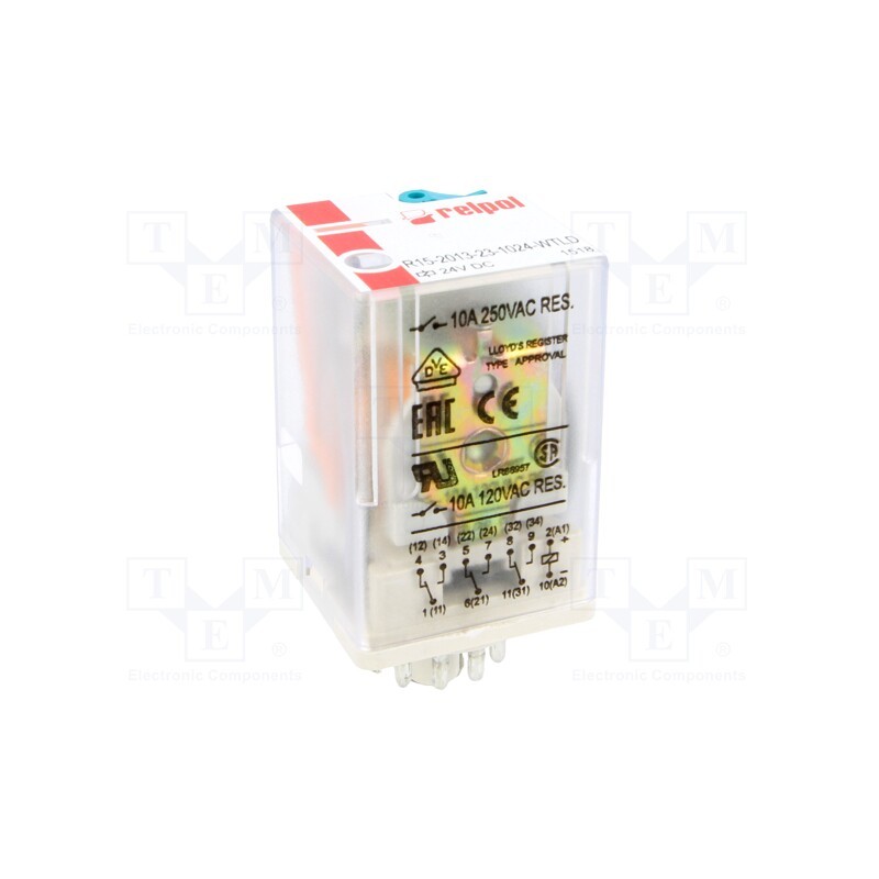 1 pcs x RELPOL - R15-2013-23-1024-WTLD - Relay: electromagnetic, 3PDT, Ucoil: 24VDC, Icontacts max: 20A