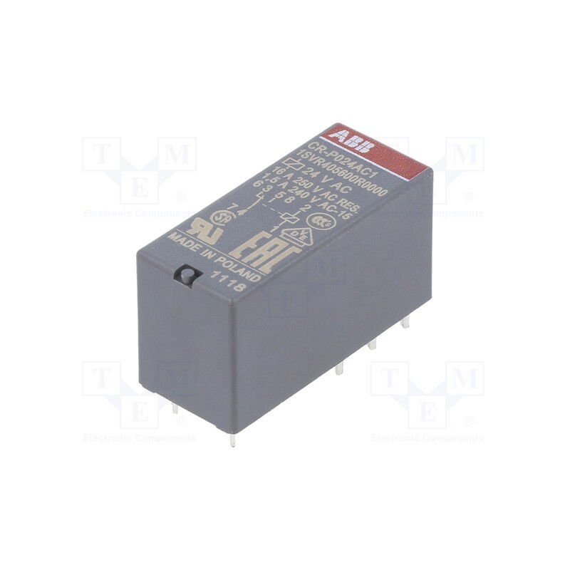 1 pcs x ABB - 1SVR405600R0000 - Relay: electromagnetic, SPDT, Ucoil: 24VAC, 16A, max.250VAC, PCB