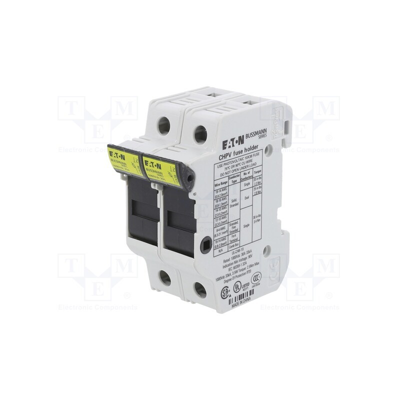 1 pcs x BUSSMANN - CHPV2U - Fuse holder, 10.3x38mm, for DIN rail mounting, 30A, Poles: 2, IP20