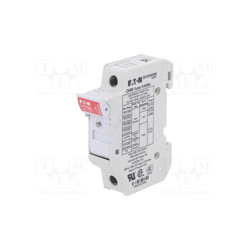 1 pcs x BUSSMANN - CHM1DIU - Fuse holder, 10.3x38mm, for DIN rail mounting, 32A, 690VAC, IP20
