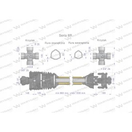 Articulated and telescopic shaft 860 1300mm 1240nm wide