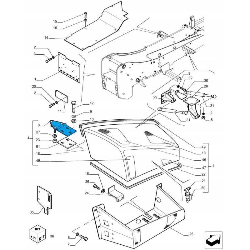 Hood sheet hinge new holland lm 87625190 cnh