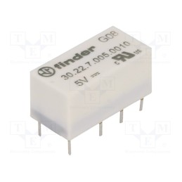 1 pcs x FINDER - 30.22.7.005.0010 - Relay: electromagnetic, DPDT, Ucoil: 5VDC, Icontacts max: 3A, PCB