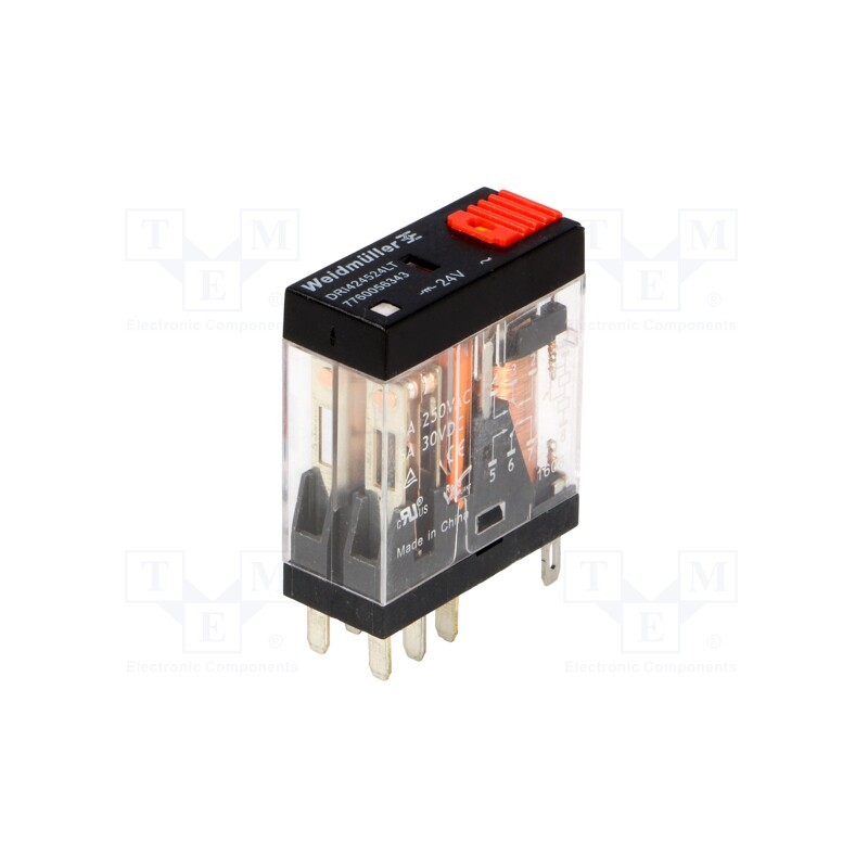1 pcs x WEIDMu00dcLLER - 7760056343 - Relay: electromagnetic, DPDT, Ucoil: 24VAC, Icontacts max: 5A, IP20