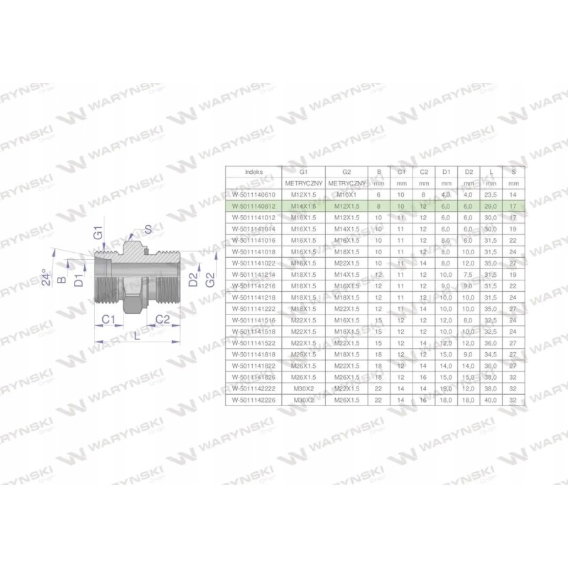Metric hydraulic connection bb xge m14x1 5