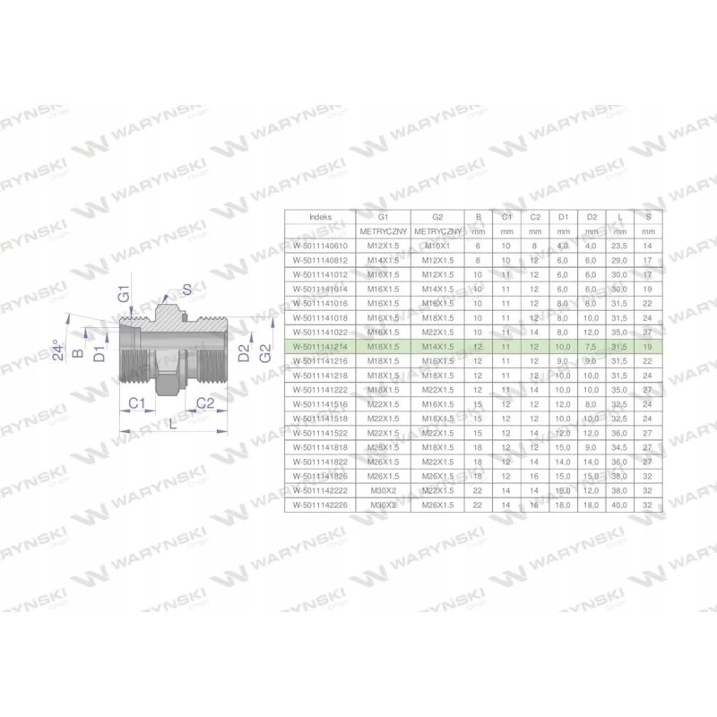 Metric hydraulic connection bb xge m18x1 5