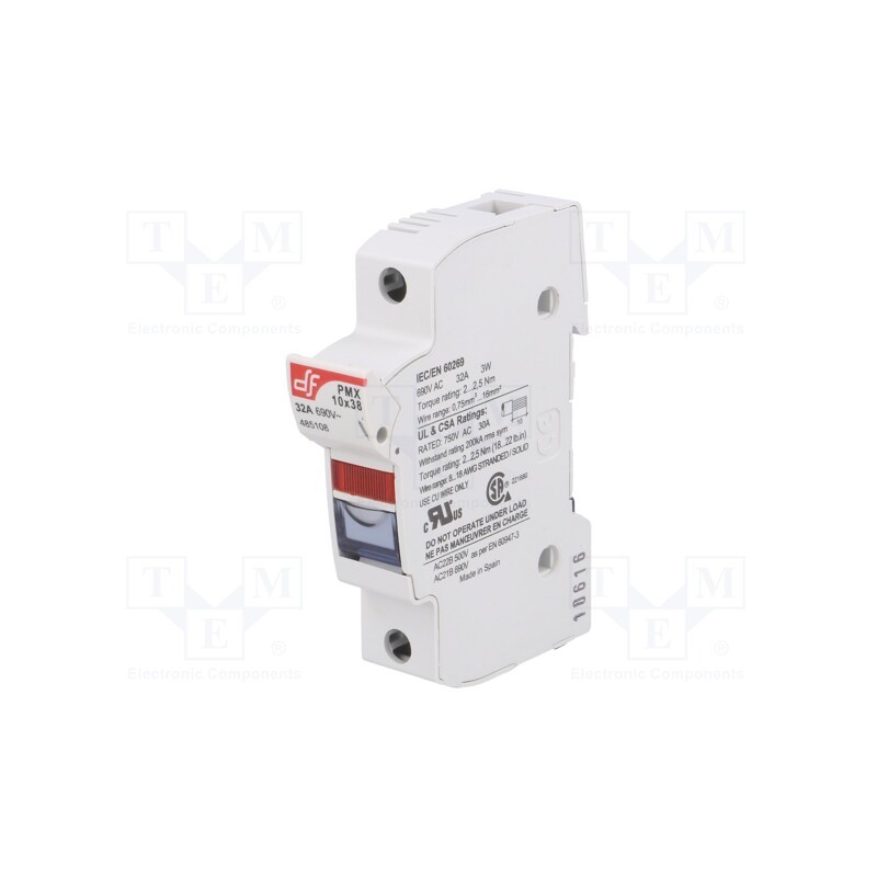 1 pcs x DF ELECTRIC - 485108 - Fuse holder, cylindrical fuses, 10.3x38mm, 32A, 690VAC, Poles: 1