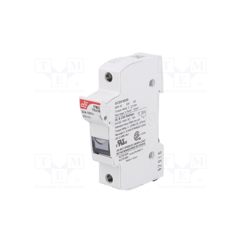 1 pcs x DF ELECTRIC - 485101 - Fuse holder, cylindrical fuses, 10.3x38mm, 32A, 690VAC, Poles: 1