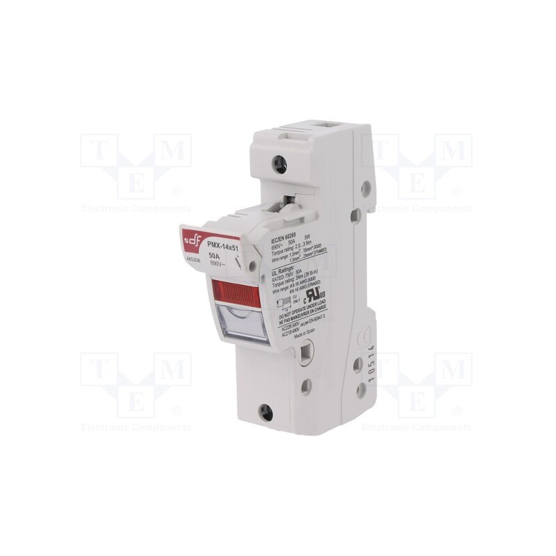 1 pcs x DF ELECTRIC - 485208 - Fuse holder, cylindrical fuses, 14x51mm, for DIN rail mounting