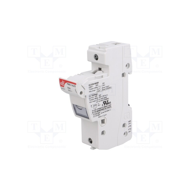 1 pcs x DF ELECTRIC - 485201 - Fuse holder, cylindrical fuses, 14x51mm, for DIN rail mounting