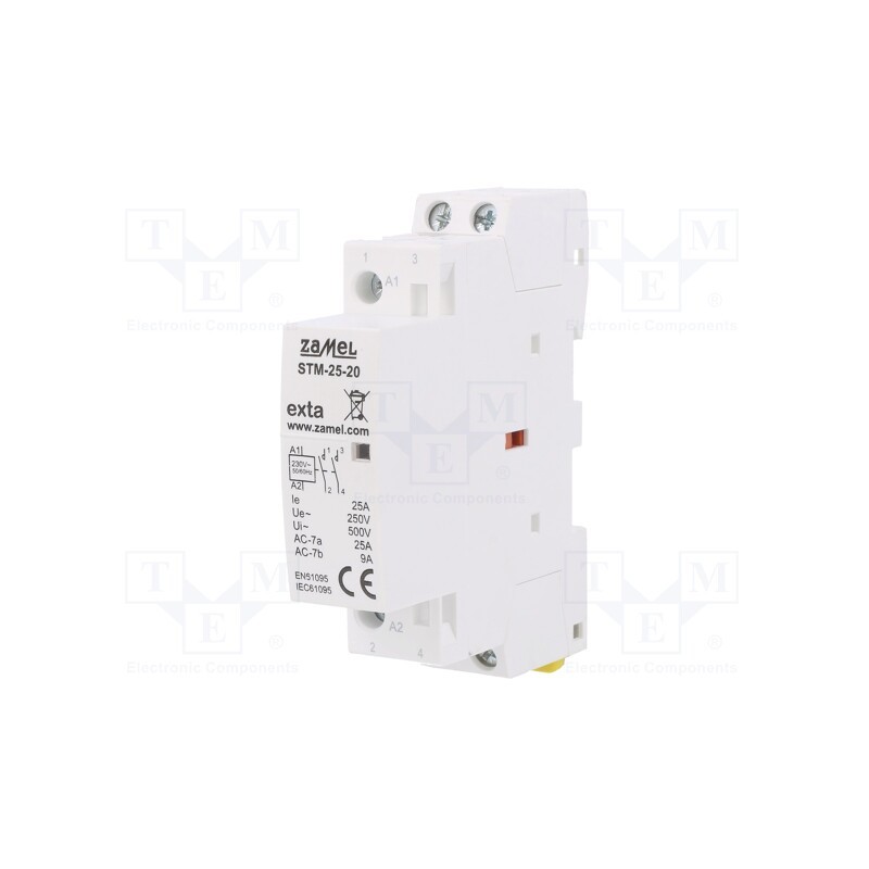 1 pcs x ZAMEL - STM-25-20 - Contactor: 2-pole installation, 25A, 230VAC, NO x2, -5÷60°C