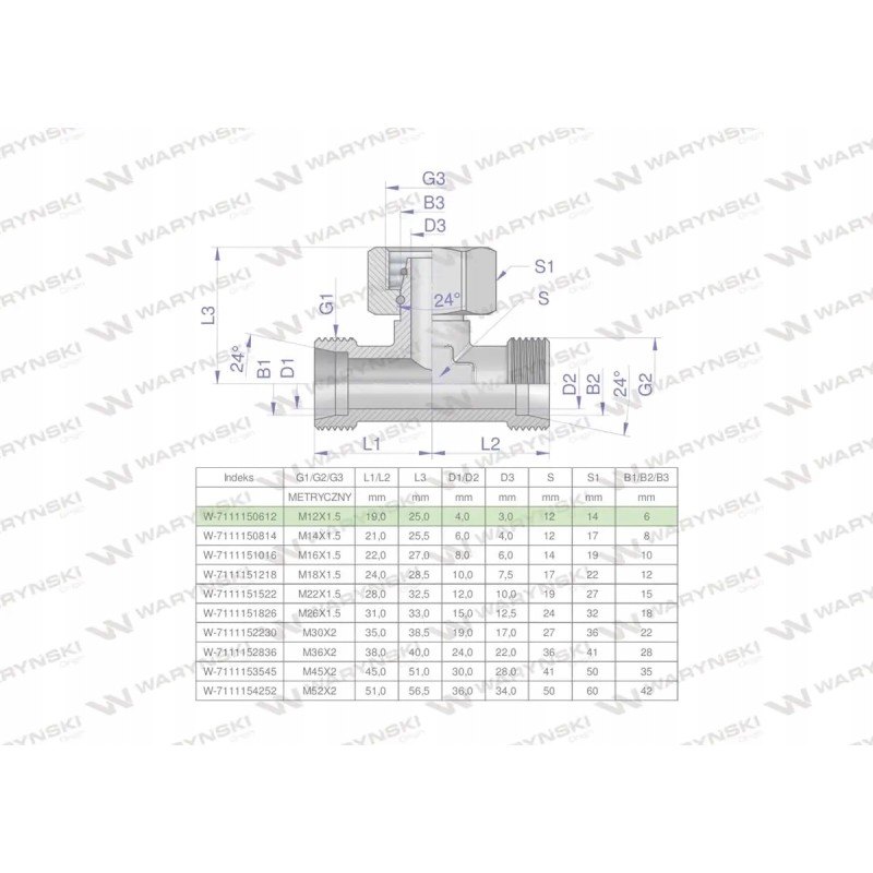 Symmetrical metric hydraulic tee bab m12