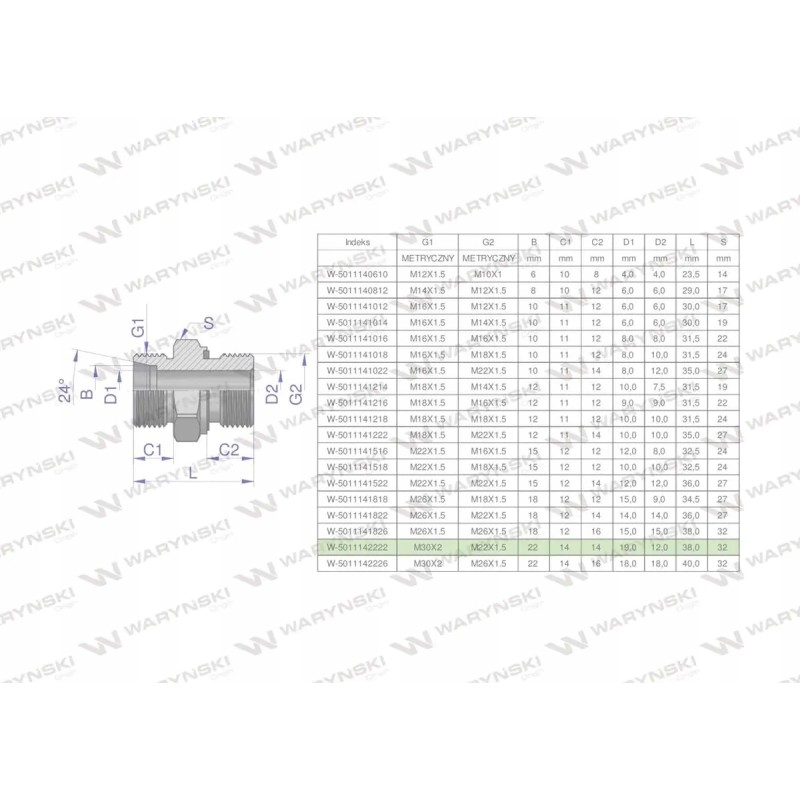 Metric hydraulic connection bb xge m30x2 2