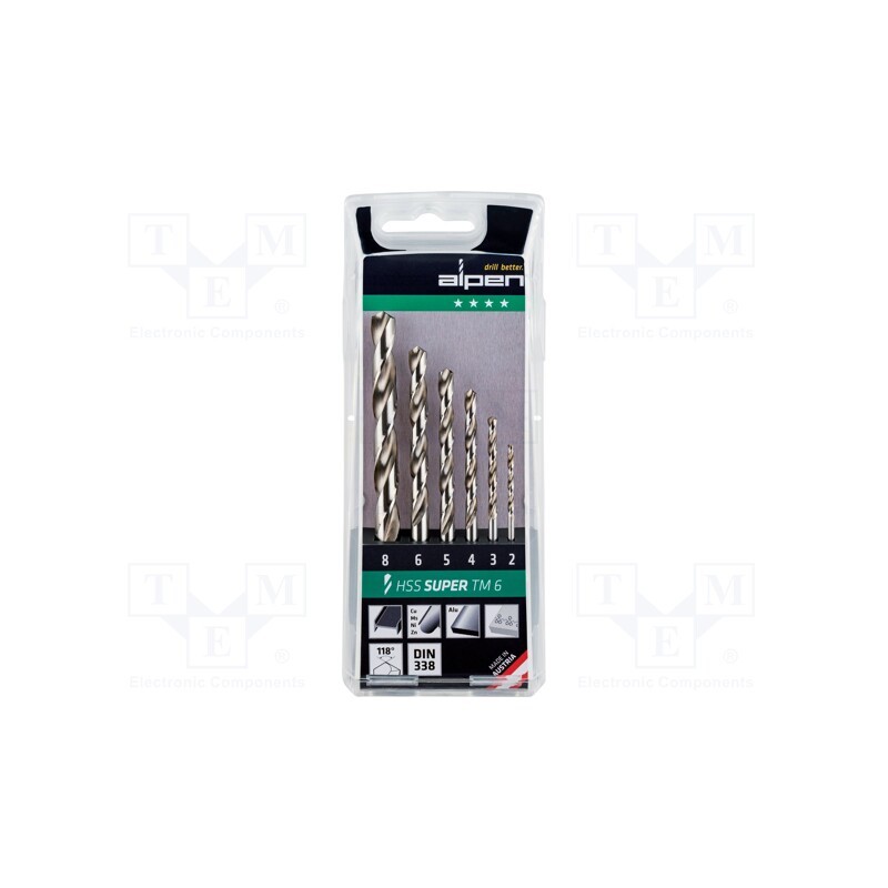 1 set x ALPEN-MAYKESTAG - 110806100 - Drill set, for metal, high speed steel stal szybkotnąca HSS