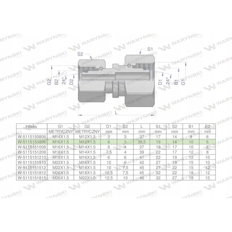 Metric hydraulic connector aa m16x1 5 10l x m1