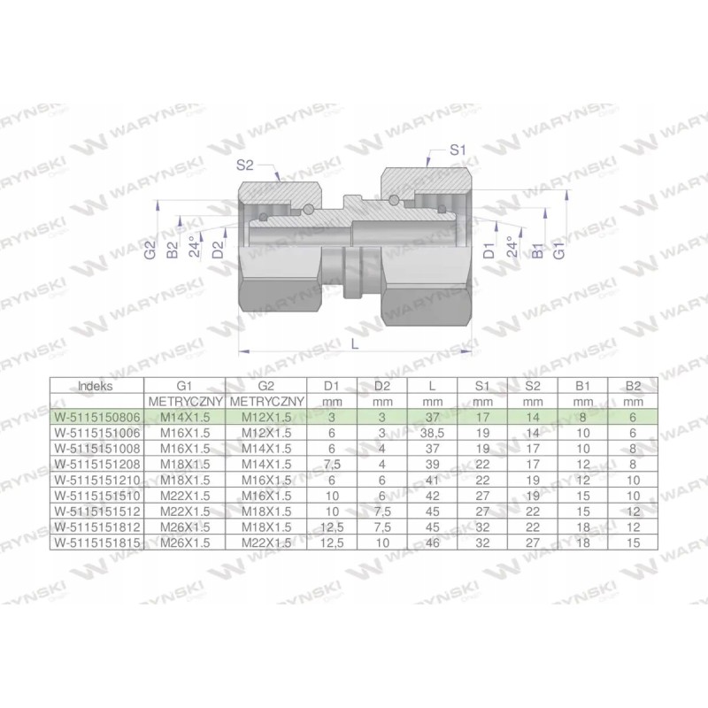 Metric hydraulic connector aa m14x1 5 08l x m1