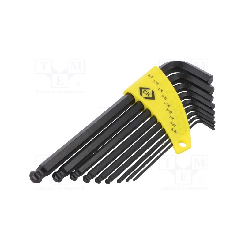 1 set x C.K - T4444I - Wrenches set, hex key,spherical, Chrom-vanadium steel, 9pcs.