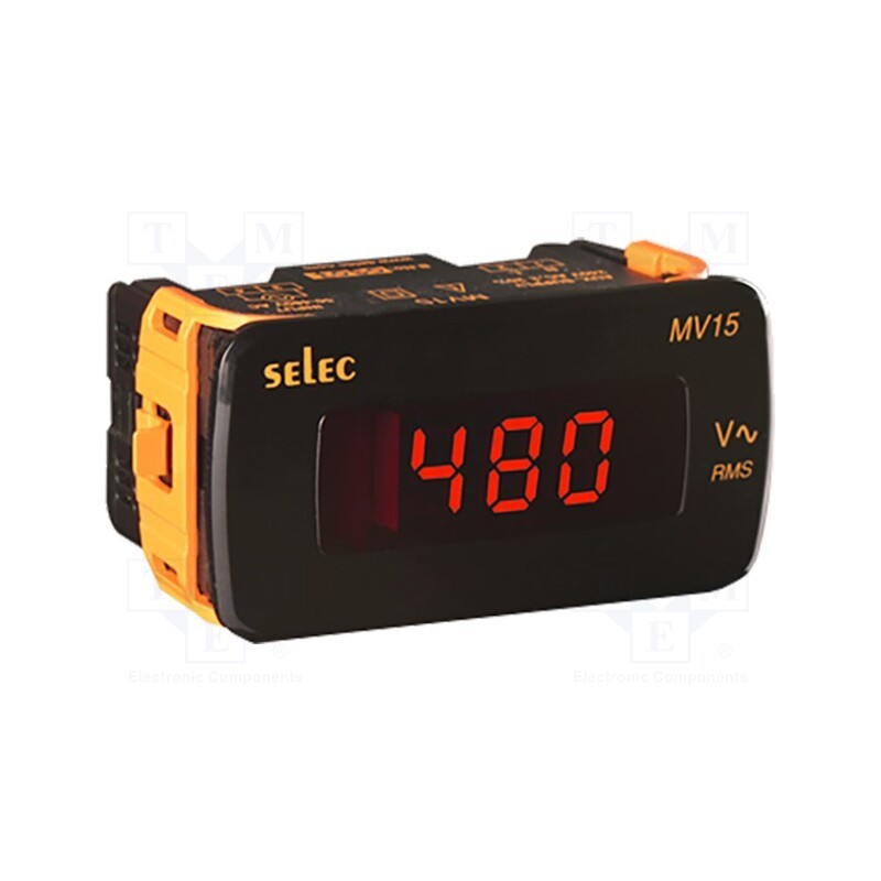 1 pcs x SELEC - MV15-230V-CE - Voltmeter, digital,mounting, VAC: 50÷480V, on panel, True RMS, LED