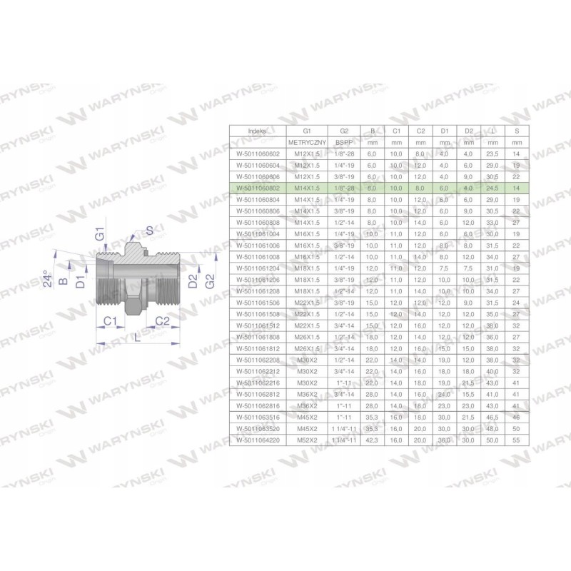 Hydraulic connection m14x1 5 08l 1 8 bsp 5 pcs