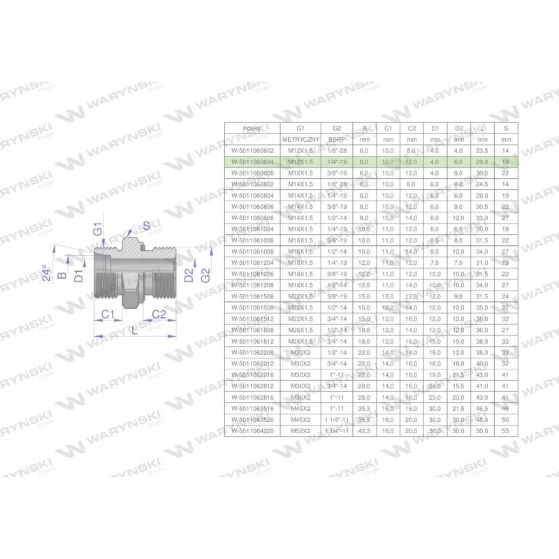 Hydraulic connection m12x1 5 06l 1 4 bsp 5 pcs